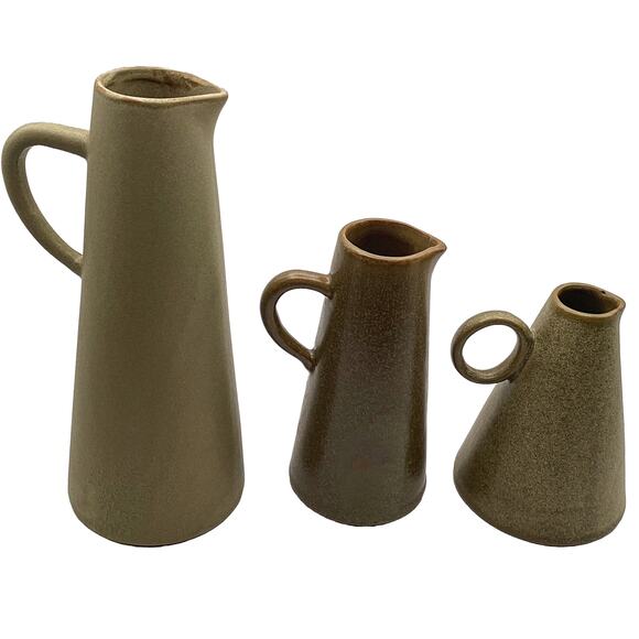 Set of 3 Stoneware PItchers & Pine Wood Tray from Creative Co-Op (DF6574) New - Picture 8 of 10
